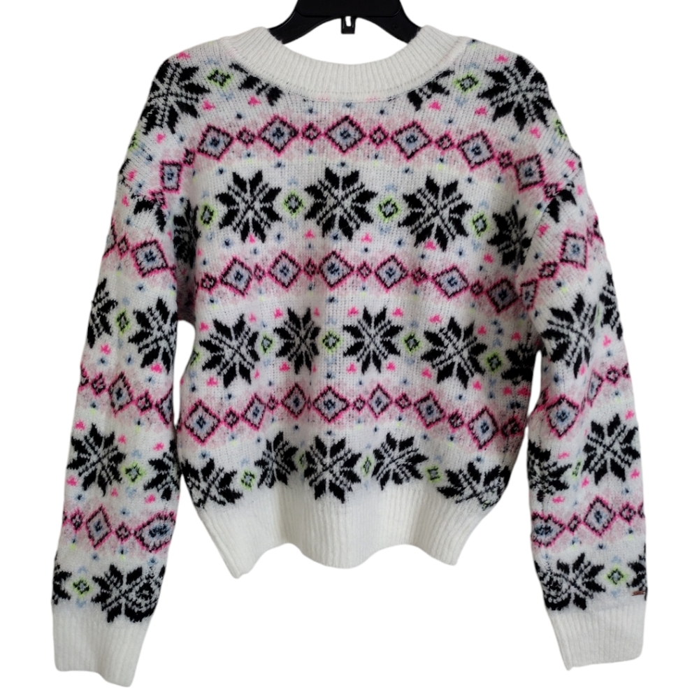 Pink Victoria's Secret Nordic winter multicolor neon cropped sweater size Small
